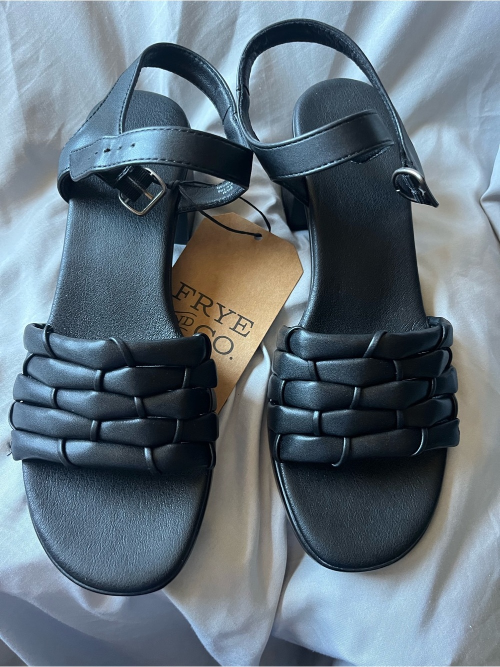 FRYE AND CO. Black Braided Front Slingback Sandals